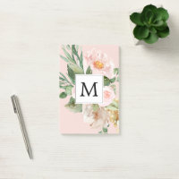 Moderne Wasserfarbe Rosa Blumen Monogrammiert