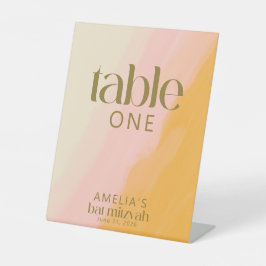 Moderne Wasserfarbe Rosa Gelbe Bat Mitzvah Tisch Sockelschild