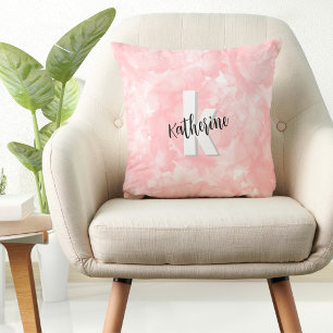 Moderne Wasserfarbe Rosa Monogramm Kissen