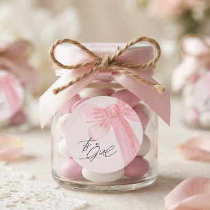 Moderne Wasserfarbe Rosa Schleife Es ist ein Mädch Runder Aufkleber