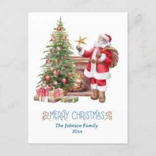 moderne Wasserfarbe roter Santa mit einem Weihnach Postkarte