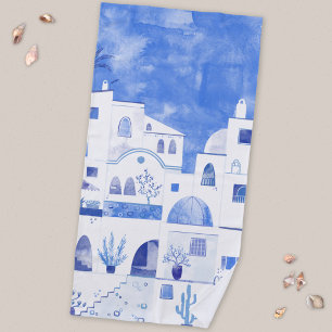 Moderne Wasserfarbe Santorini Griechische Insel Strandtuch