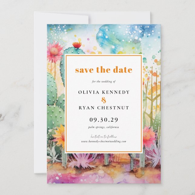 Moderne Wasserfarbe Südwestwüste Save the Date Einladung (Vorderseite)