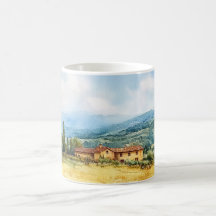 Moderne Wasserfarbe Toskanische mediterrane Landsc