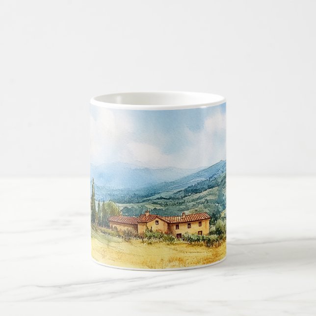 Moderne Wasserfarbe Toskanische mediterrane Landsc Kaffeetasse (Mittel)