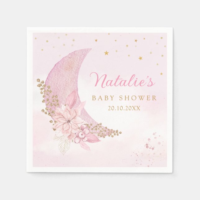 Moderne Wasserfarbe über der Mond Baby Girl Dusche Serviette (Vorderseite)