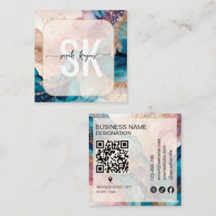 Moderne Wasserfarbe und Goldfolie Monogramm Qr Cod Quadratische Visitenkarte