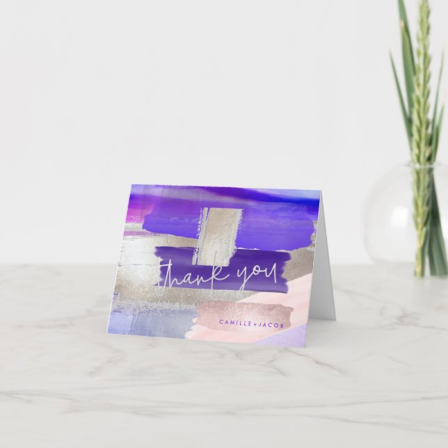 Moderne Wasserfarbe, Violet Rose Gold Vielen Dank Dankeskarte (Vorderseite)