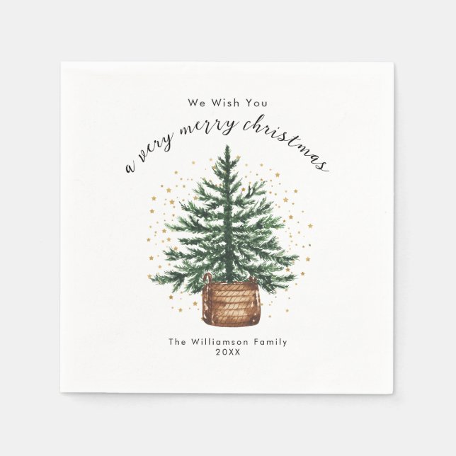 Moderne Wasserfarbe-Weihnachtsbaum Minimal Einfach Serviette (Vorderseite)