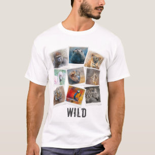 Moderne Wasserfarbe-Wildtier-Foto-Rahmen-Collage T-Shirt