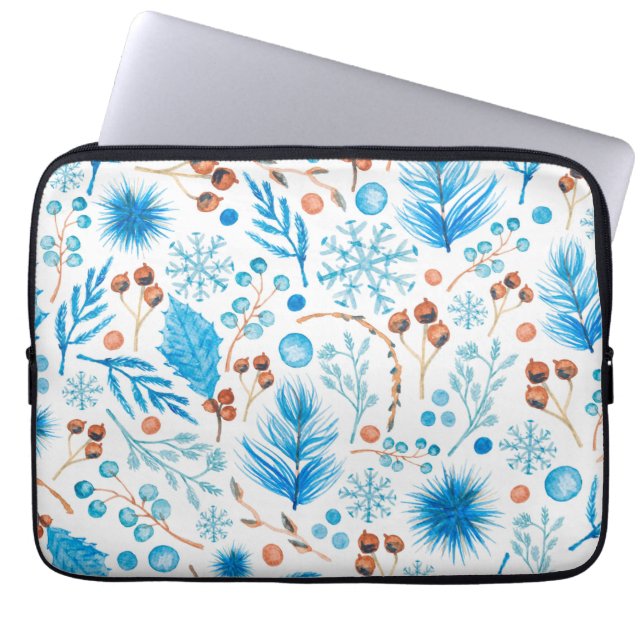 Moderne Wasserfarbe Winterblätter und Beeren  Laptopschutzhülle (Vorderseite)