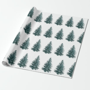 Moderne Wasserfarbe Winterkiefer Grüner Baum Weihn Geschenkpapier