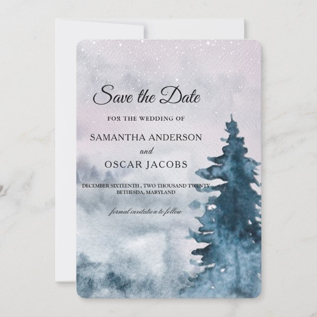 Moderne Wasserfarbe Winterweihnachtsbaum Natur Sav Save The Date (Vorderseite)