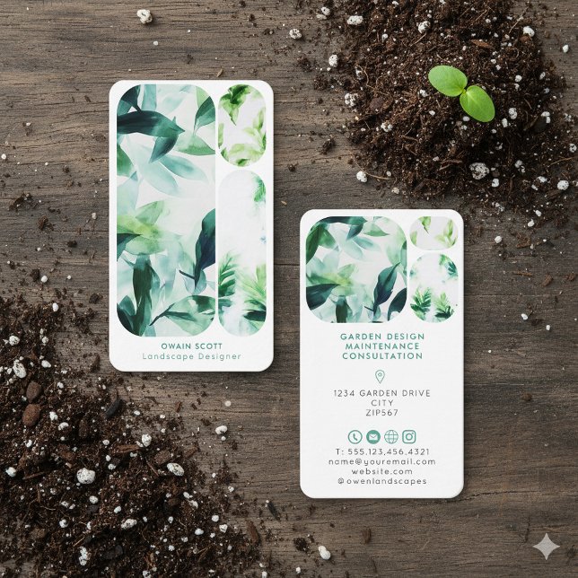 Moderne Wasserfarben-Blatt Visitenkarte Garten Des (Modern Watercolor Leaf Business Card Garden Design.)