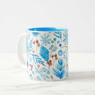 Moderne Wasserfarben-Blätter und -Beeren im Winter Zweifarbige Tasse