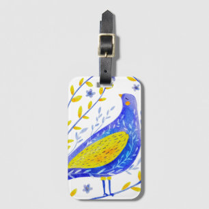 Moderne Wasserfarben Blau und Gelb Vogel Kunst Gepäckanhänger