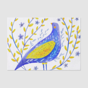 Moderne Wasserfarben Blau und Gelbe Vogel Kunst Seidenpapier
