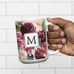 Moderne Wasserfarben-Blumen Monogramm Zweifarbige Tasse