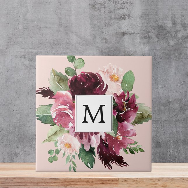Moderne Wasserfarben Blumen Monogrammiert Fliese (Von Creator hochgeladen)