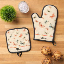 Moderne Wasserfarben Boho Butterfliegen Ofenhandschuh & Topflappen-Set