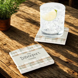 Moderne Wasserfarben fallen Kariert Familienname Steinuntersetzer