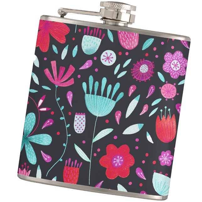 Moderne Wasserfarben Flachmann (Dark watercolor floral modern watercolor hip flask)
