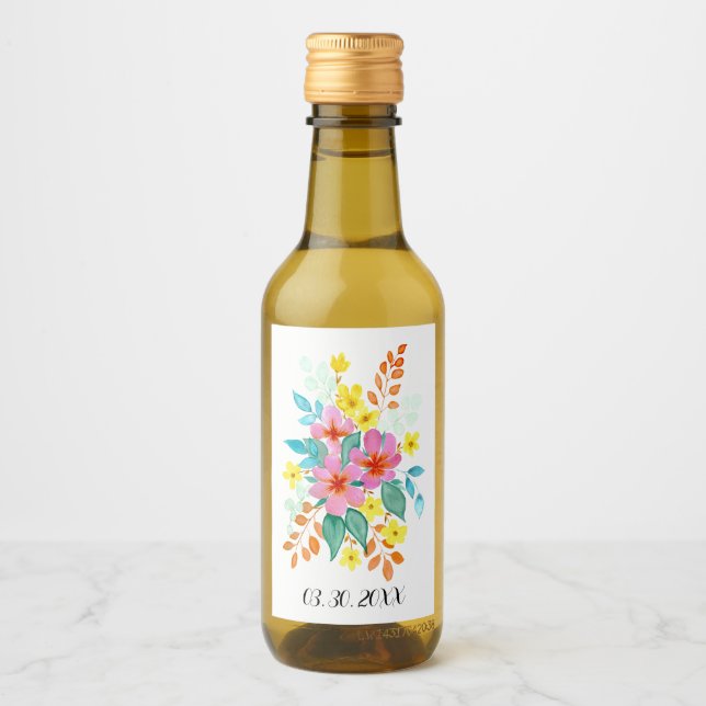 Moderne Wasserfarben Florals in hellen Farben Weinetikett (Vorderseite)