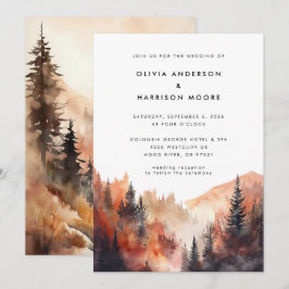 Moderne Wasserfarben Herbst Hochzeit im Freien Einladung