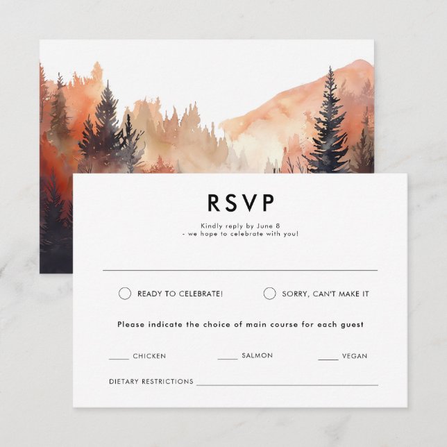 Moderne Wasserfarben Herbst Hochzeit im Freien RSVP Karte (Vorne/Hinten)