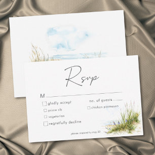 Moderne Wasserfarben-Hochzeit am Strand RSVP Karte