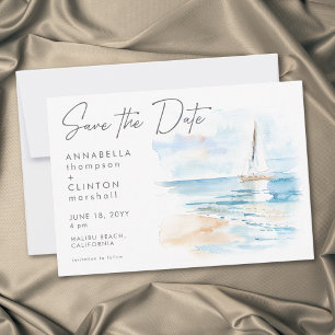Moderne Wasserfarben-Hochzeit am Strand Save The Date