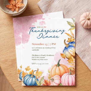 Moderne Wasserfarben-Kürbis-Friendsgiving-Einladun Einladung