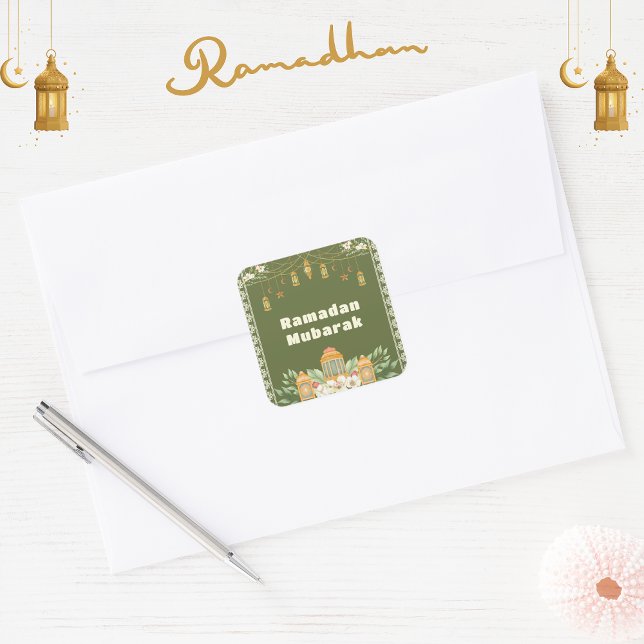 Moderne Wasserfarben Laterne Iftar Party Einladung Quadratischer Aufkleber (ramadan mubarak iftar sticker)