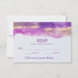 Moderne Wasserfarben Lila Mauve Violet Gold Hochze RSVP Karte