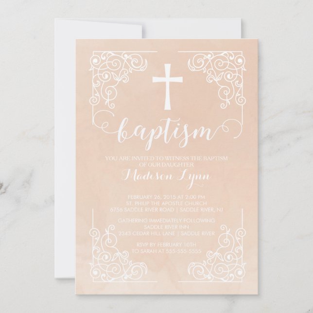 Moderne Wasserfarben Mädchen Taufe Christening Cro Einladung (Vorderseite)