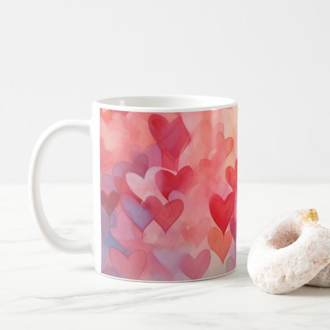 Moderne Wasserfarben Muster Red Orange Kaffeetasse (Mit Donut)