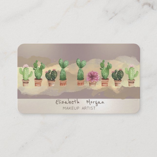 Moderne Wasserfarben Pinselstriche Stroke Cactus Visitenkarte (Vorderseite)