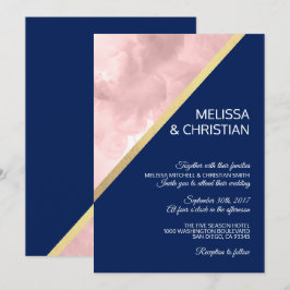 Moderne Wasserfarben Rosa & Navy Blue Wedding Einladung