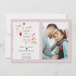 Moderne Wasserfarben Rote Blume Foto Hochzeit Save The Date