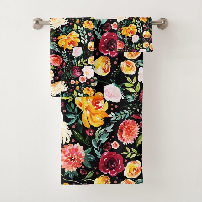 Moderne Wasserfarben Sommermuster der Blume Badhandtuch Set (Insitu)