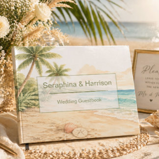 Moderne Wasserfarben Strand Ziel Hochzeit Gästebuch