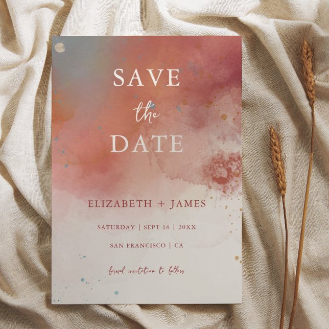 Moderne Wasserfarben Terracotta-Hochzeit rettet da Einladung (Von Creator hochgeladen)