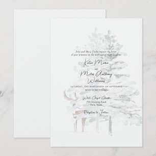 Moderne Wasserfarben-Wald-Baum-&-Hirsch-Hochzeit Einladung