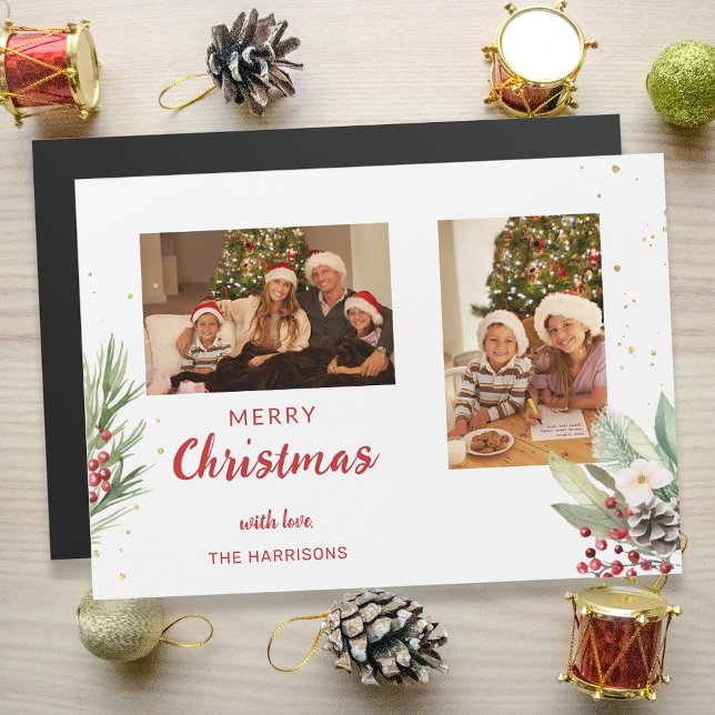 Moderne Wasserfarben Weihnachten Botanisches Zwei- Magnetkarte (Von Creator hochgeladen)