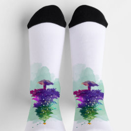 Moderne Wasserfarben-Weihnachtsbaum bunt Socken