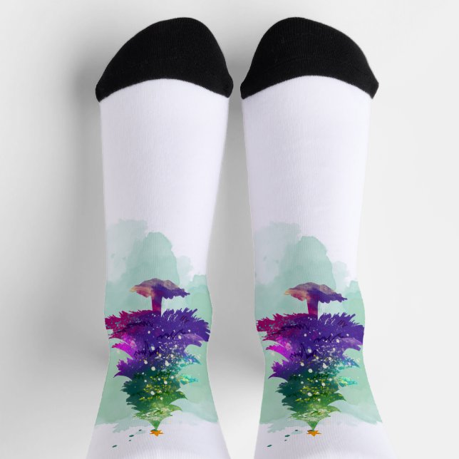 Moderne Wasserfarben-Weihnachtsbaum bunt Socken (Oben)