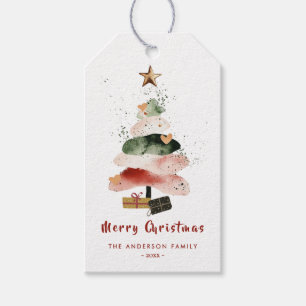 Moderne Wasserfarben-Weihnachtsbaum-Familienfeier  Geschenkanhänger