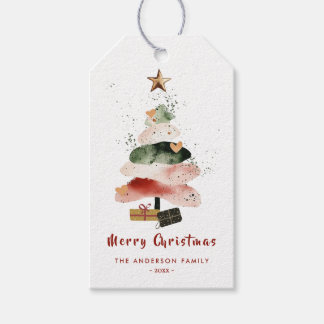 Moderne Wasserfarben-Weihnachtsbaum-Familienfeier Geschenkanhänger