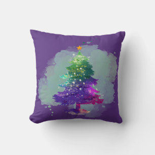 Moderne Wasserfarben-Weihnachtsbaum farbenfrohe Ta Kissen