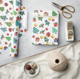 Moderne Wasserfarben Weihnachtsgeschenke Grüne Bäu Geschenkpapier